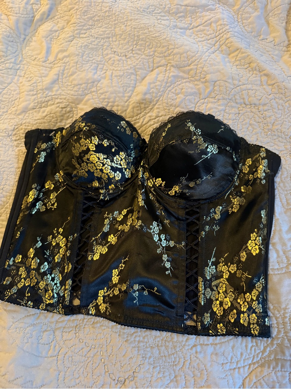 Black Floral Satin Bustier Corset - Women Intimates